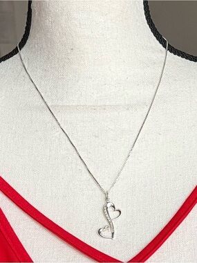 Necklace, 925 diamond double heart pendant -LA- (EUC) jewelry